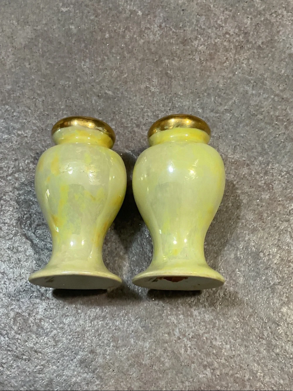 Vintage Ceramic Salt and Pepper Shakers with Gold Tops - Yellow